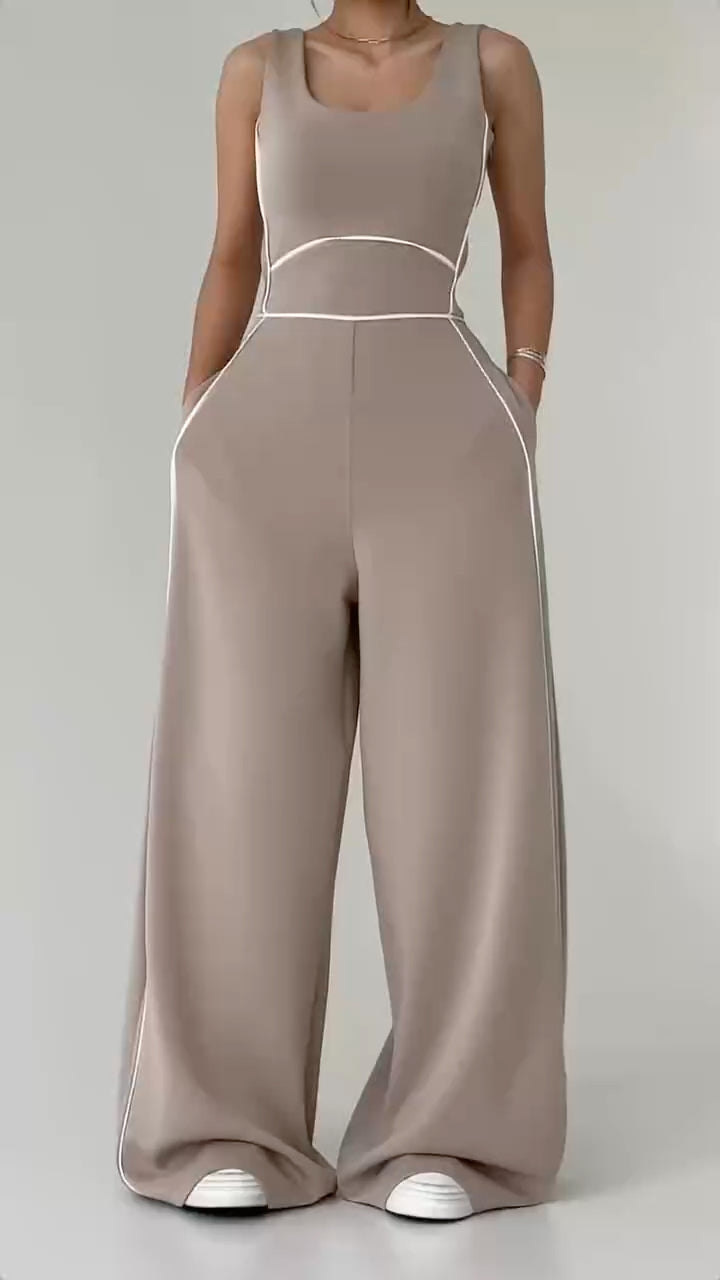 Contrast Piping Jumpsuit With Hoodie