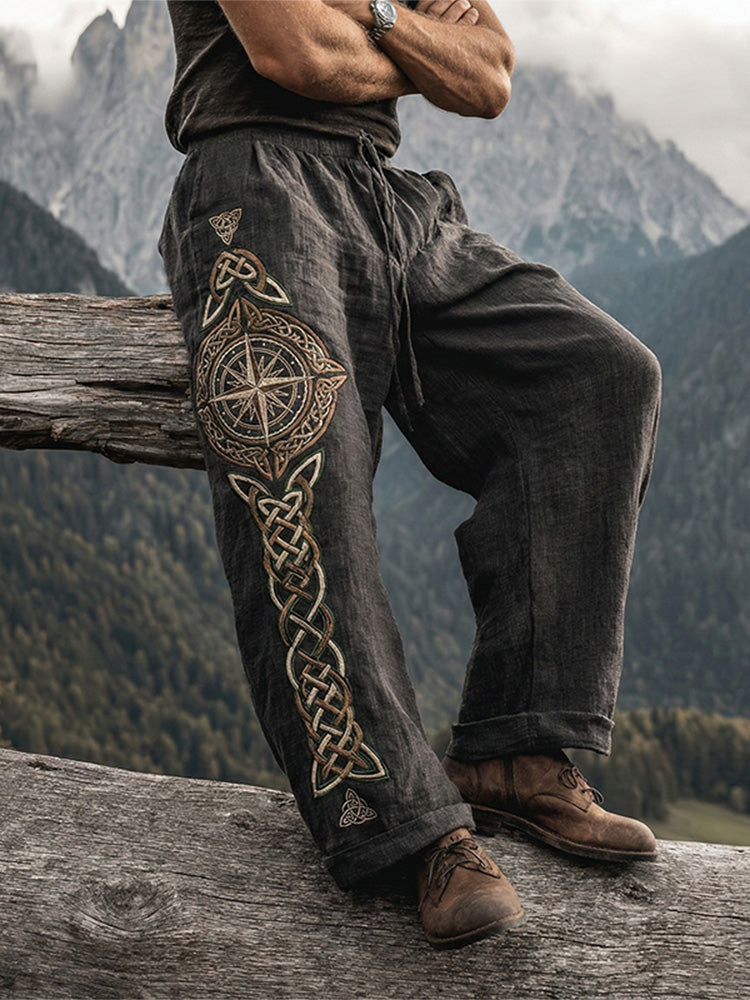 Men's Viking Tribal Jacquard Celtic Knot Inspired Art Linen Pants