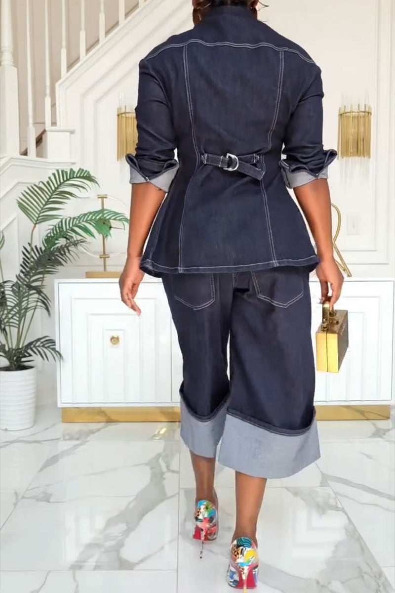 Women's Casual Denim Shirt or Midi Wide Leg Jeans