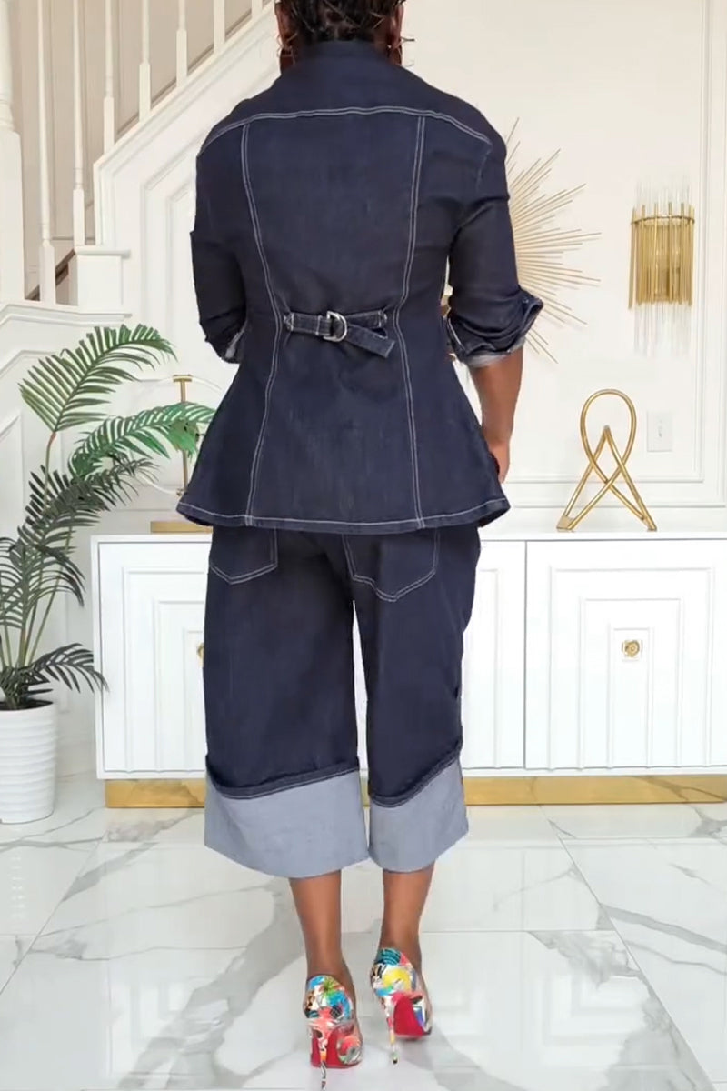 Women's Casual Denim Shirt or Midi Wide Leg Jeans