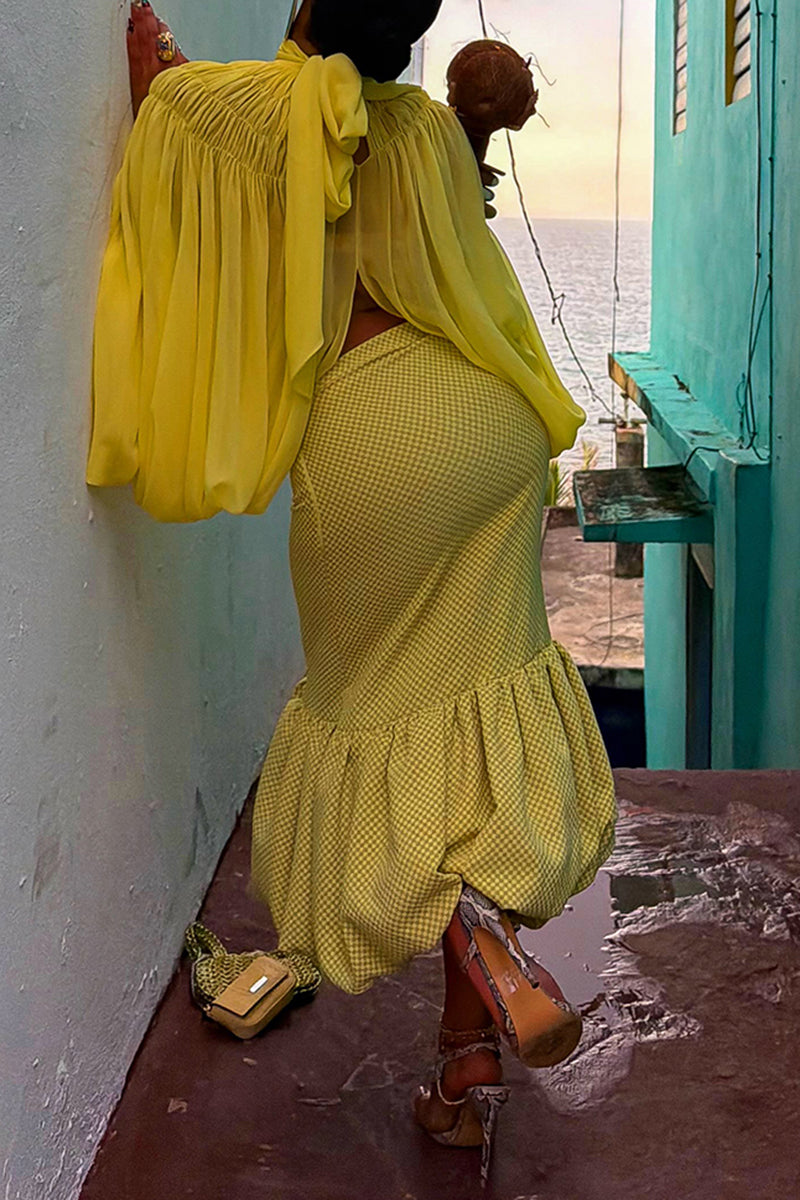 Women's Fashion Pleated Mesh Top or Balloon Hem Mermaid Skirt