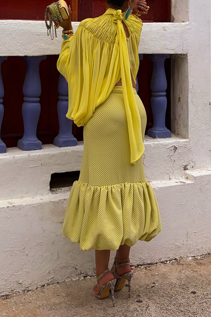 Women's Fashion Pleated Mesh Top or Balloon Hem Mermaid Skirt