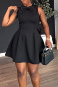 Women's Round Neck Sleeveless Waist Cinched Solid Color Elegant Casual Dress