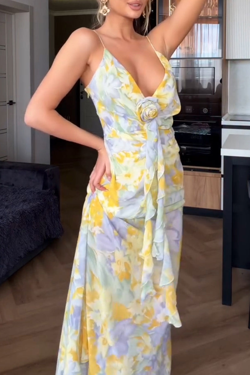 Women's Vacation Romantic Floral Pattern Maxi Dress