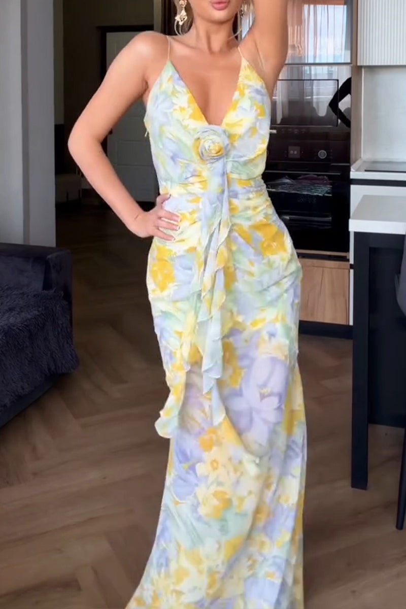 Women's Vacation Romantic Floral Pattern Maxi Dress