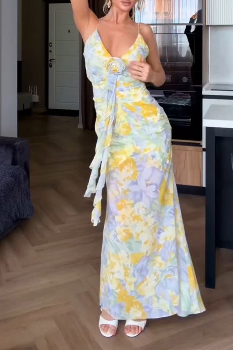 Women's Vacation Romantic Floral Pattern Maxi Dress