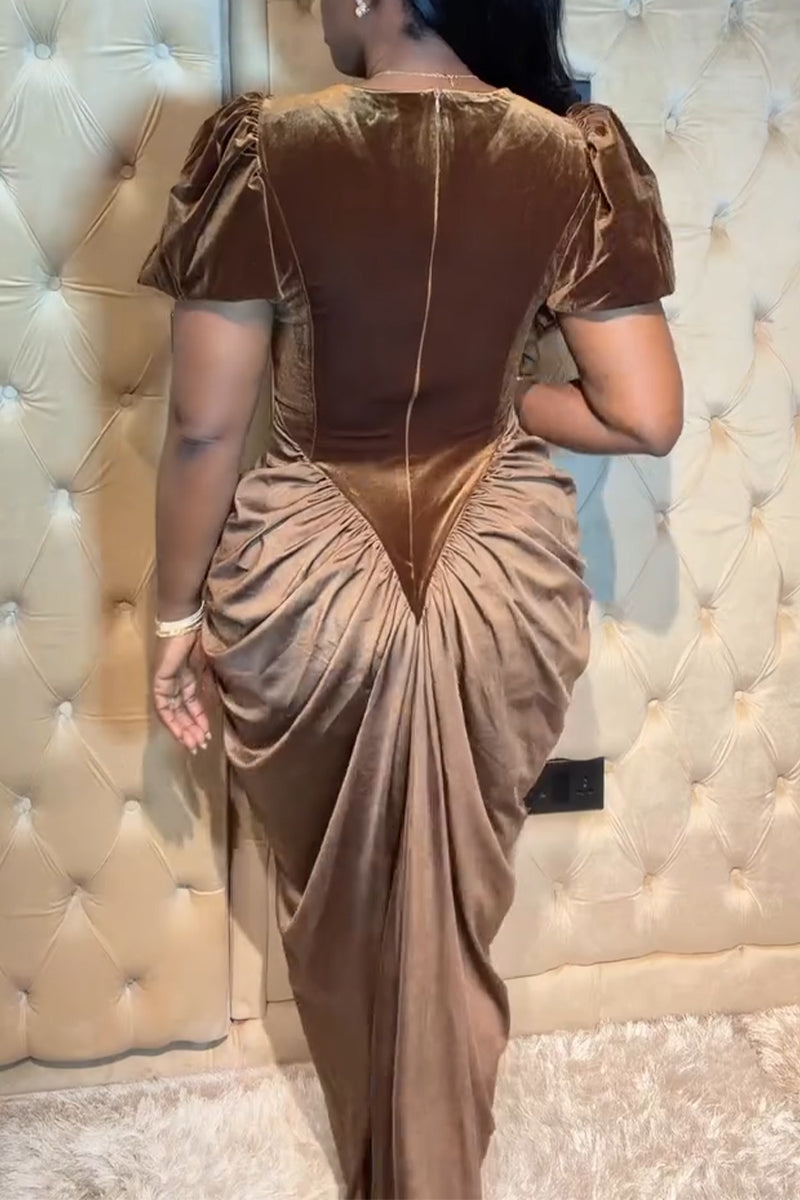 Women's V-neck Velvet Waist Cinching Patchwork Elegant Temperament Dress