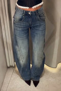 Women's Washed and Spliced Casual Wide Leg Jeans