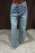 Women's Shiny Plaid Washed Casual Jeans