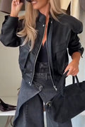 Women's Temperament Leather Jacket or Spliced Wide Leg Jeans