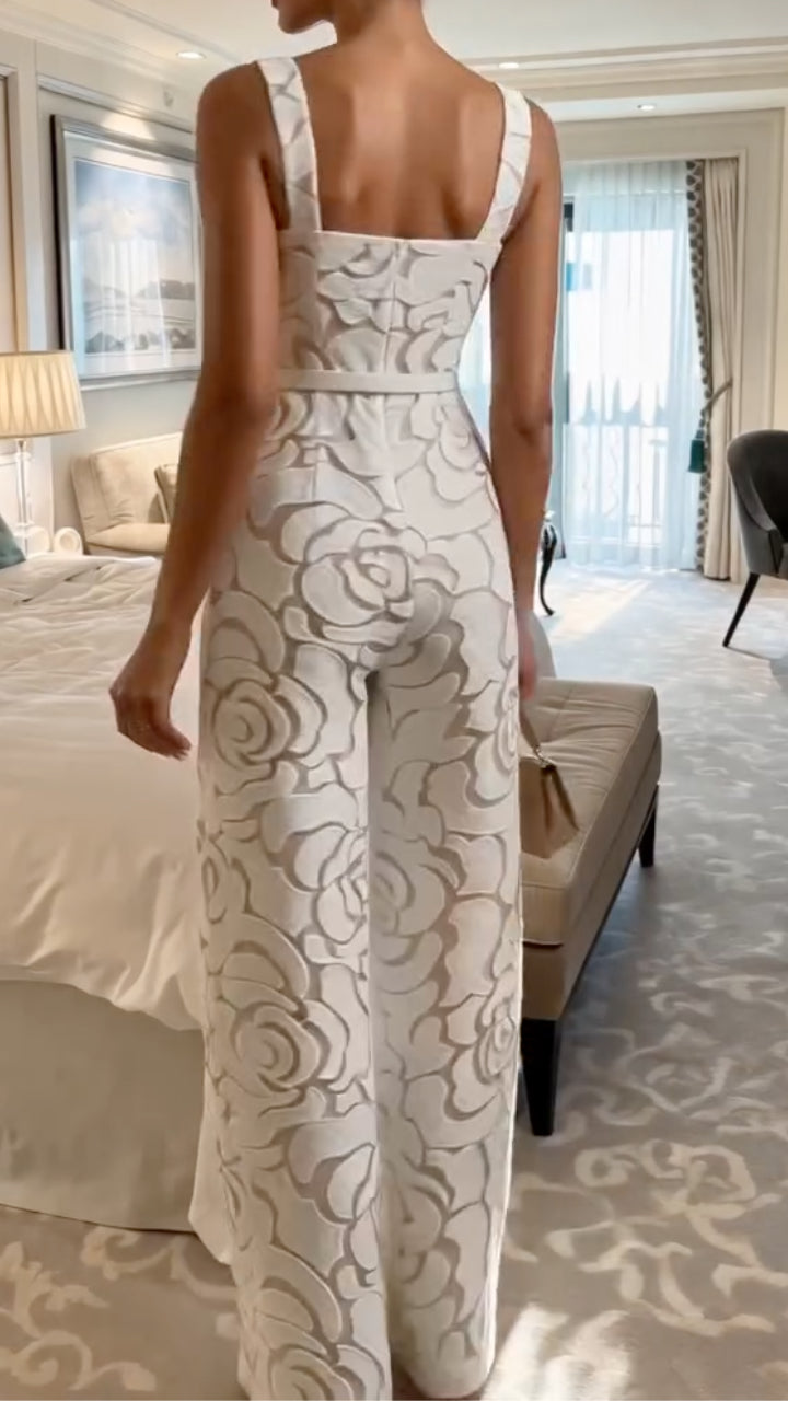 White Floral Lace Wide Leg Jumpsuit
