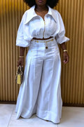 Women's Collar Shirt+ Wide Leg Pants Casual Suit