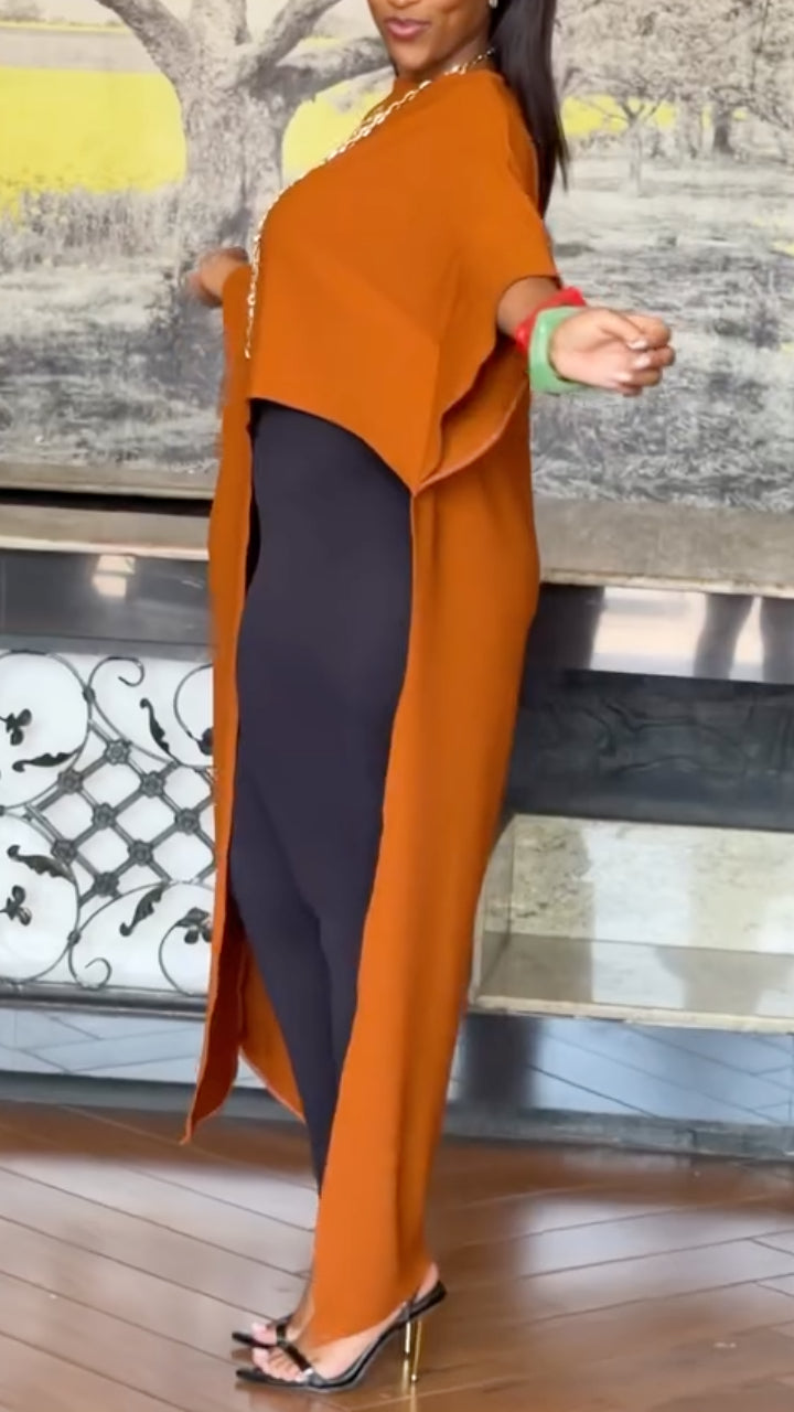 Orange Asymmetrical Cape Tunic Cover Up