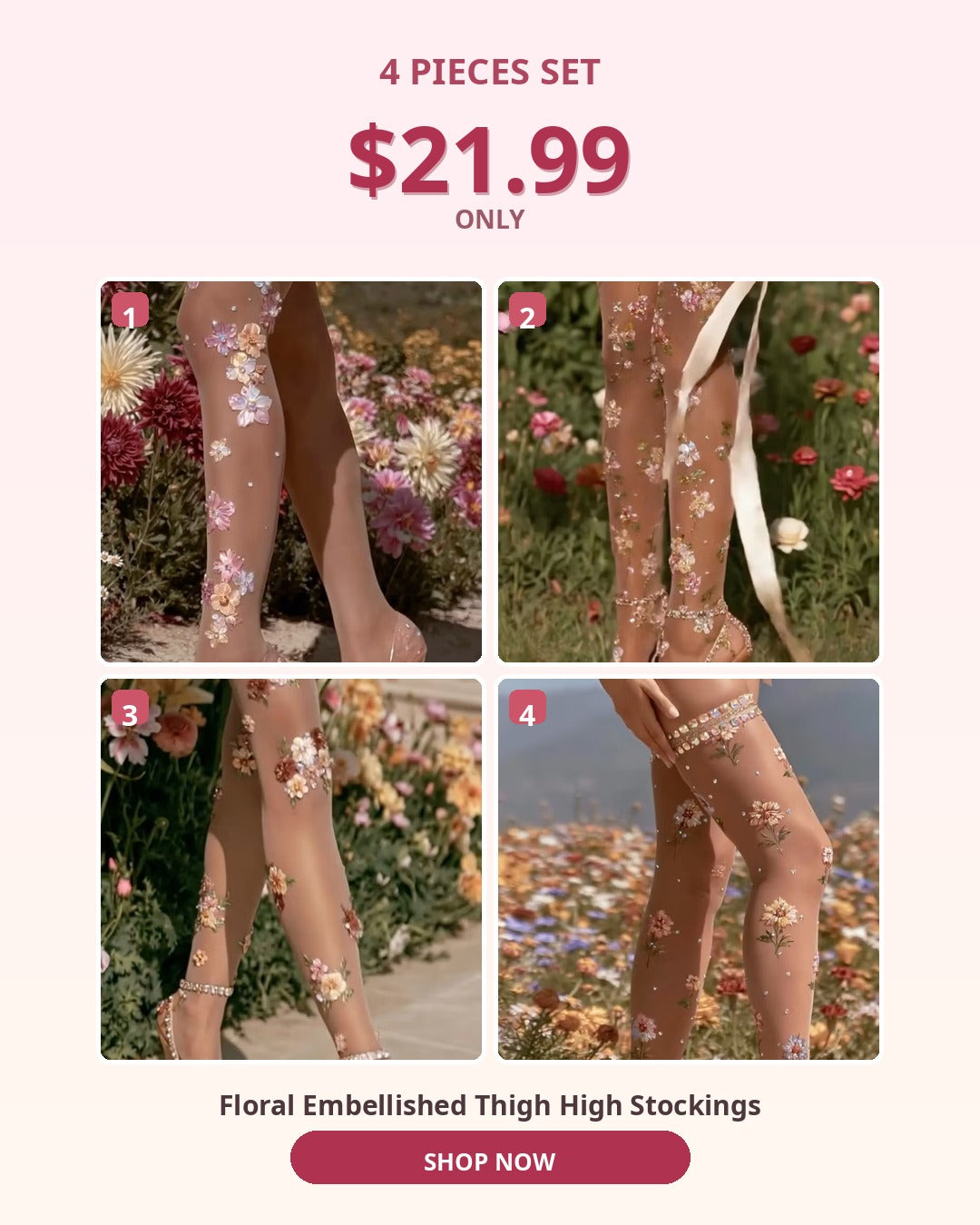 Floral Rhinestone Over‑the‑knee Socks