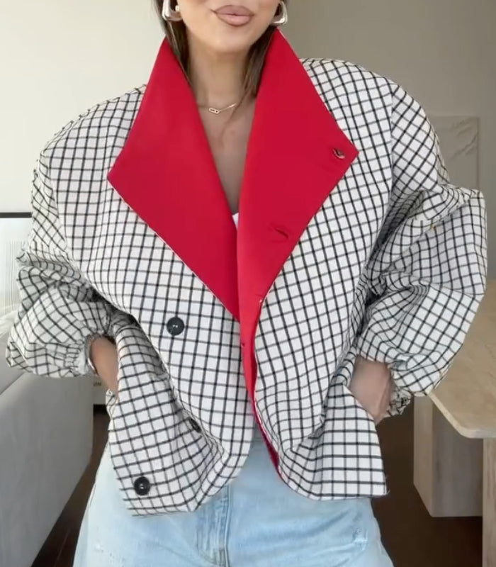 Reversible Checkered Red Collar Jacket