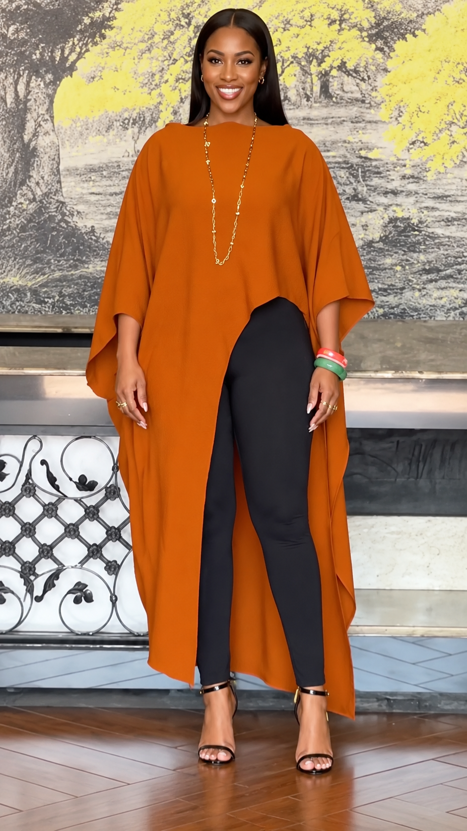 Orange Asymmetrical Cape Tunic Cover Up