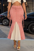 Red Gingham Ruched Mermaid Midi Skirt