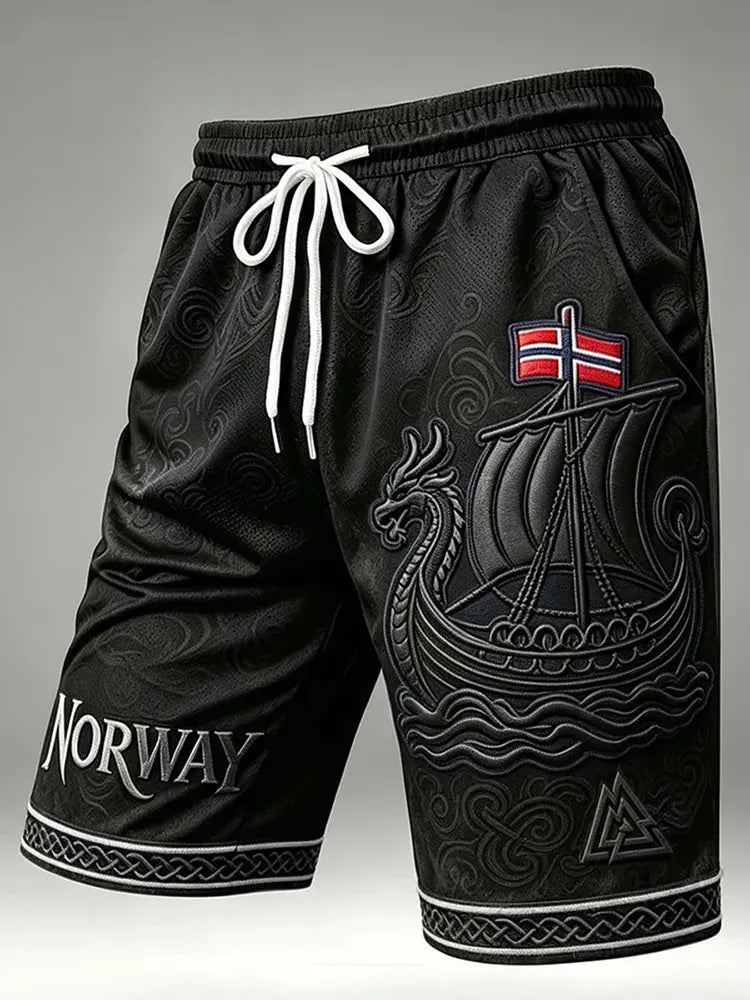 Men's Retro Norway Nordic Viking Art Pattern Quick-dry Sportswear Shorts