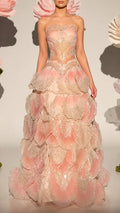 Pink Ombre 3D Petal Strapless Ball Gown