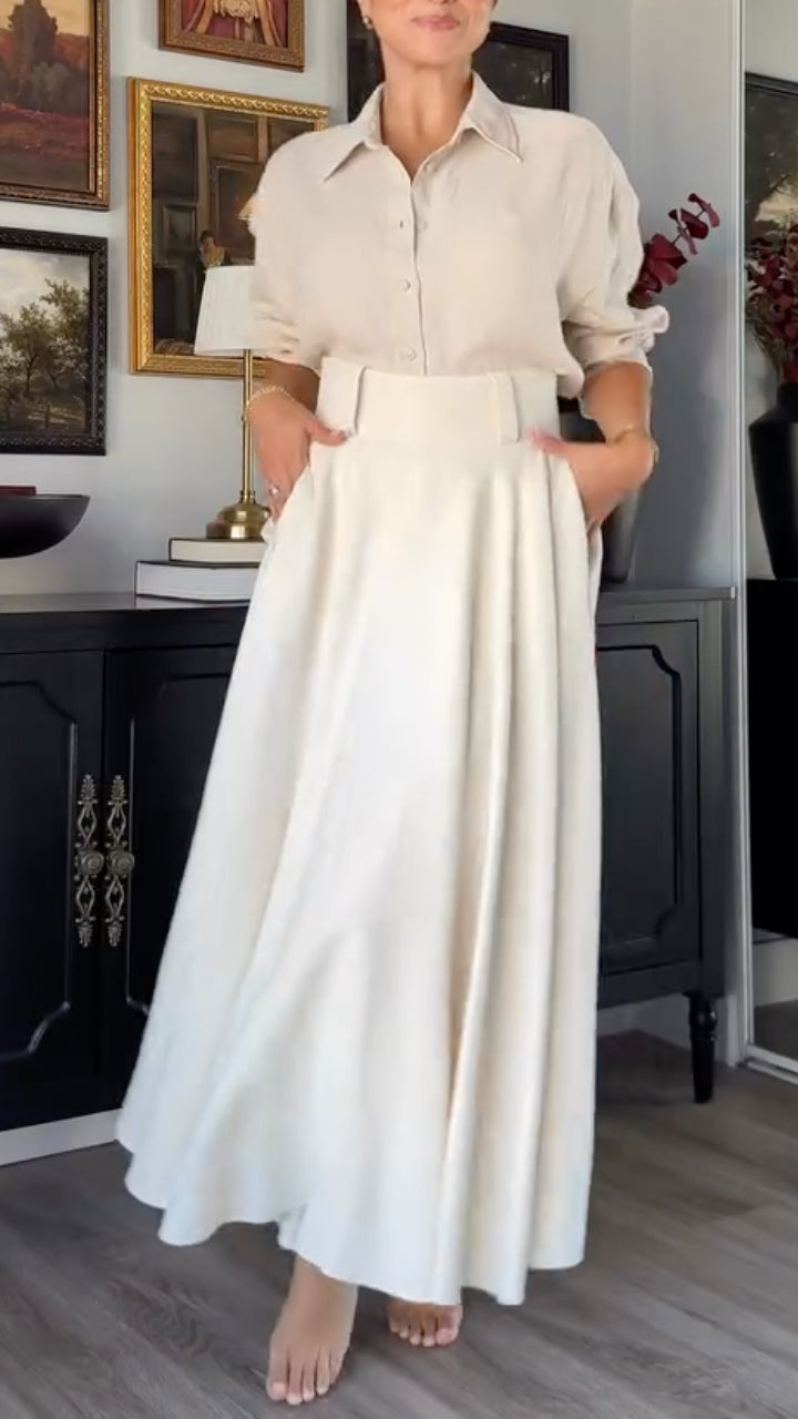 High Waist Pleated A Line Midi Skirt