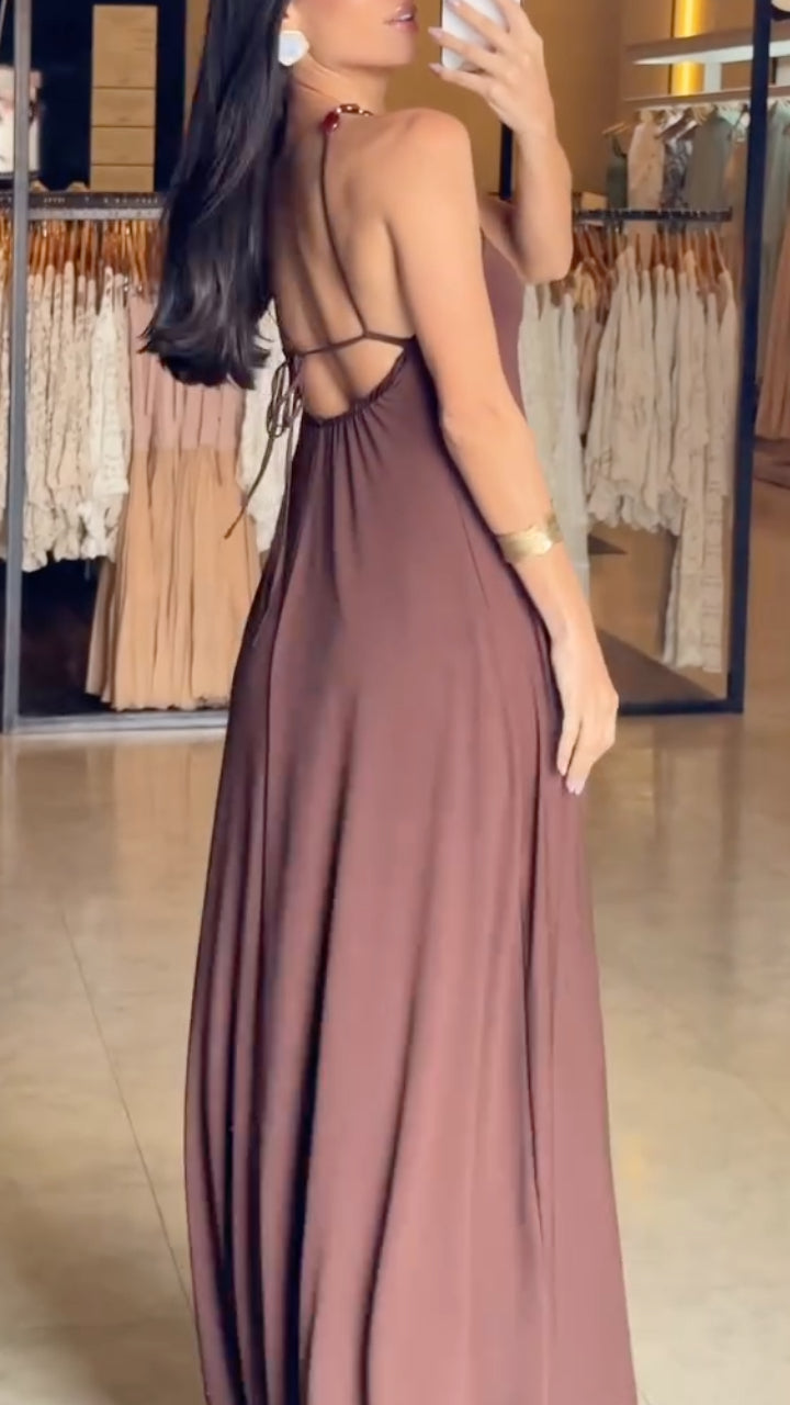 Halter Neck Dusty Mauve Jersey Maxi Dress
