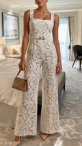 White Floral Lace Wide Leg Jumpsuit