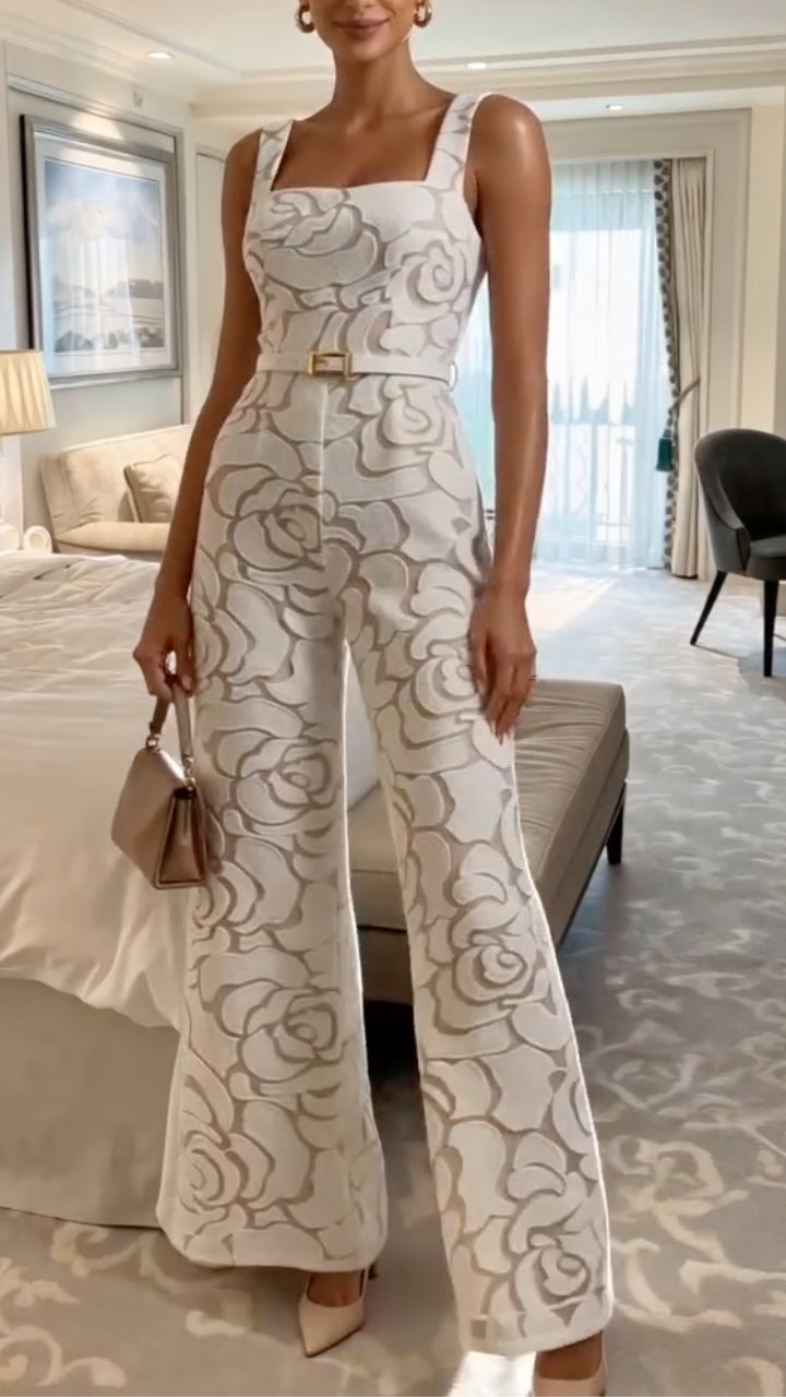 White Floral Lace Wide Leg Jumpsuit