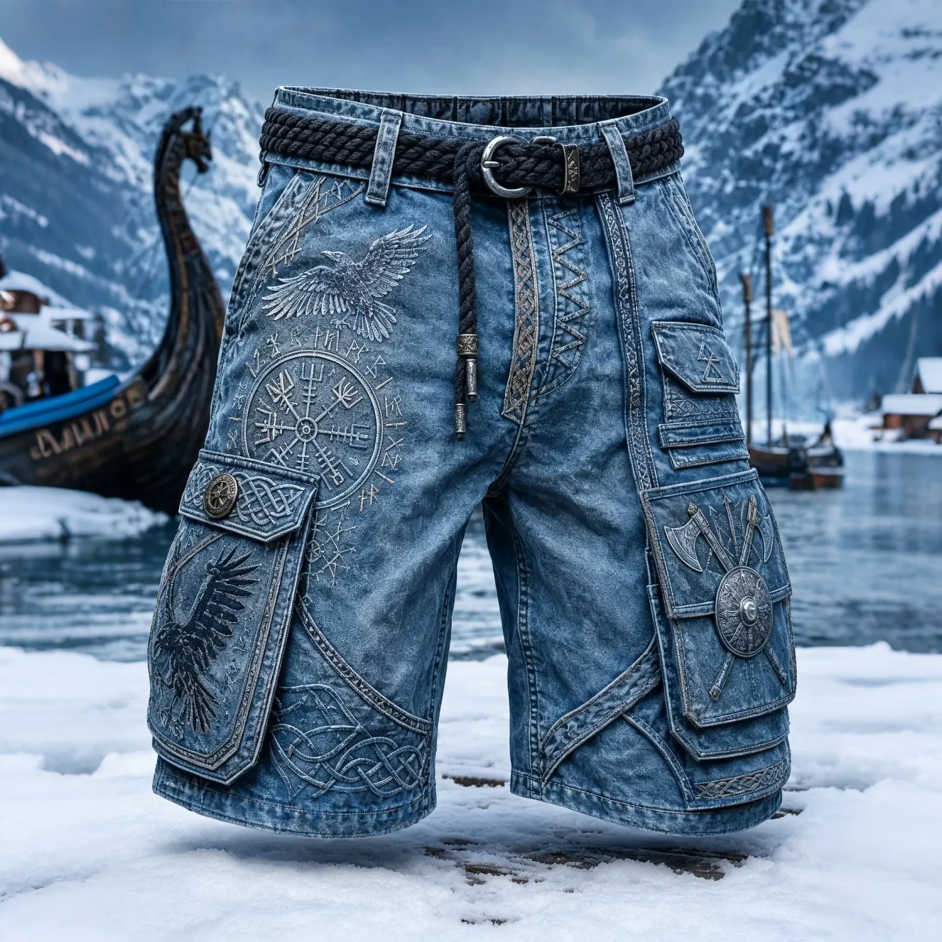 Men's  Retro Norway Nordic Viking Style Casual Multi-pocket Shorts