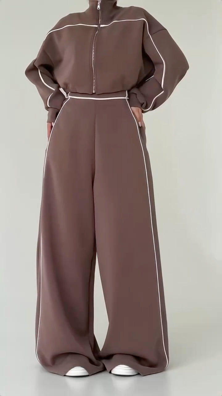 Contrast Piping Jumpsuit With Hoodie
