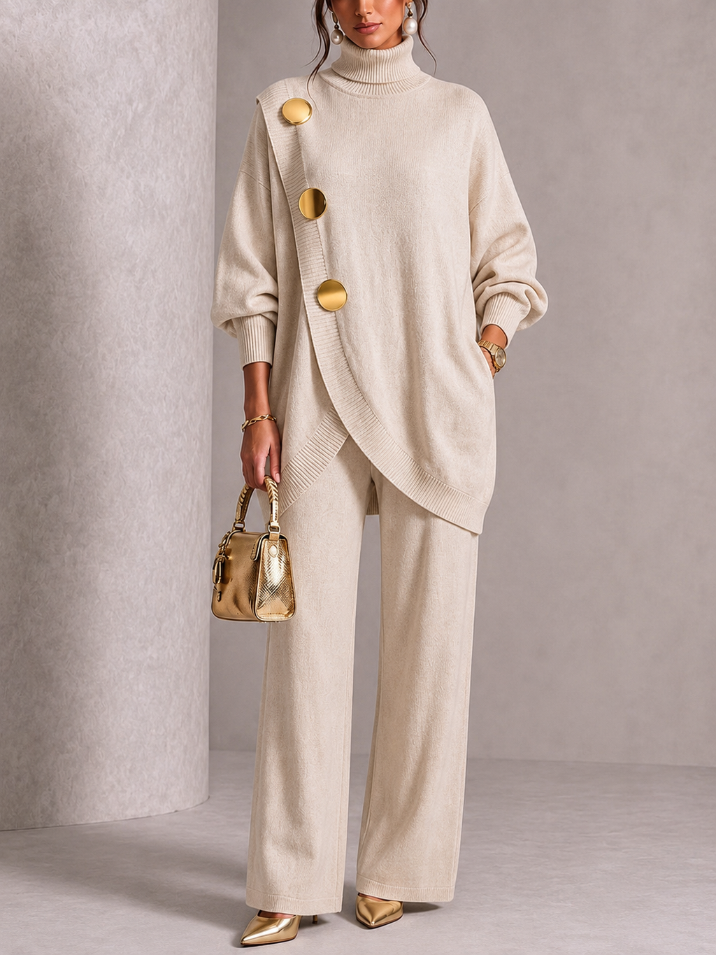 Turtleneck Knit Two‐Piece Suit
