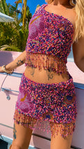 Multicolor Beaded Fringe Two‑Piece Setets