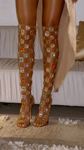 Multicolor Gem Rhinestone Thigh High Heeled Boots Sock