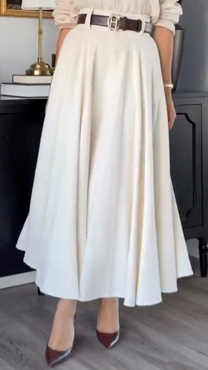 High Waist Pleated A Line Midi Skirt