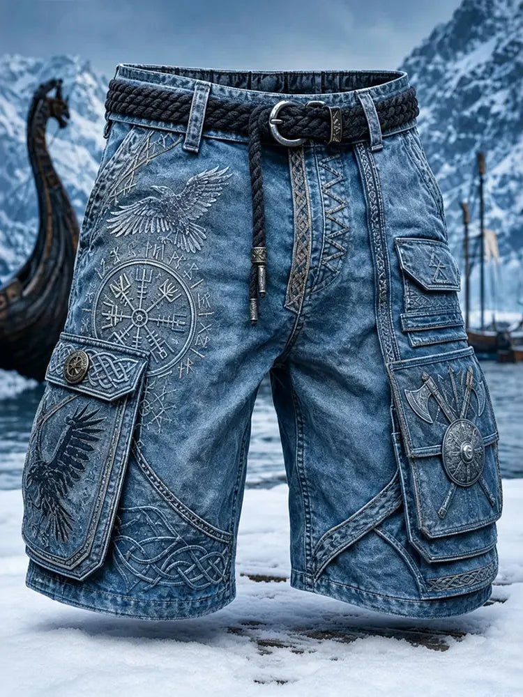 Men's  Retro Norway Nordic Viking Style Casual Multi-pocket Shorts