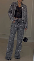 Denim Rhinestone Jacket And Jeans Two‑Piece Set