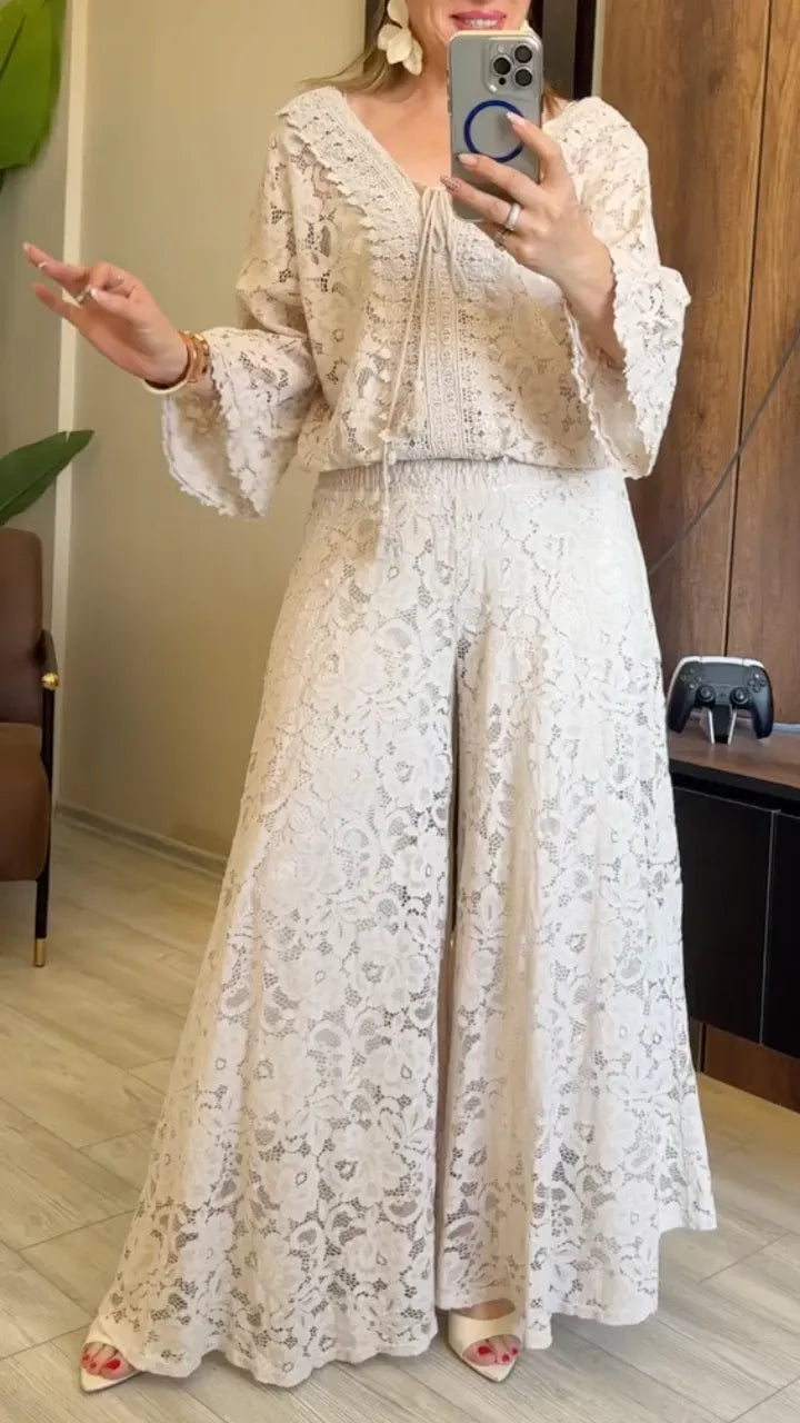 Boho Lace Two‑Piece Pant Set