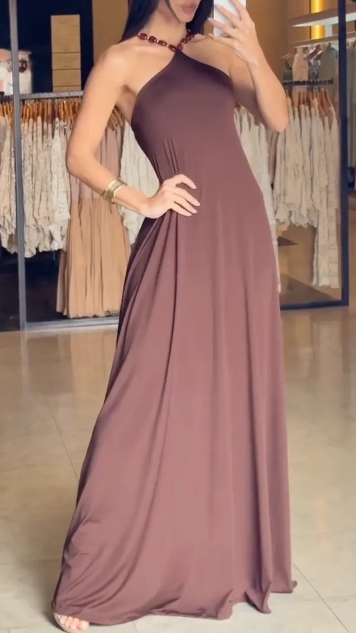 Halter Neck Dusty Mauve Jersey Maxi Dress