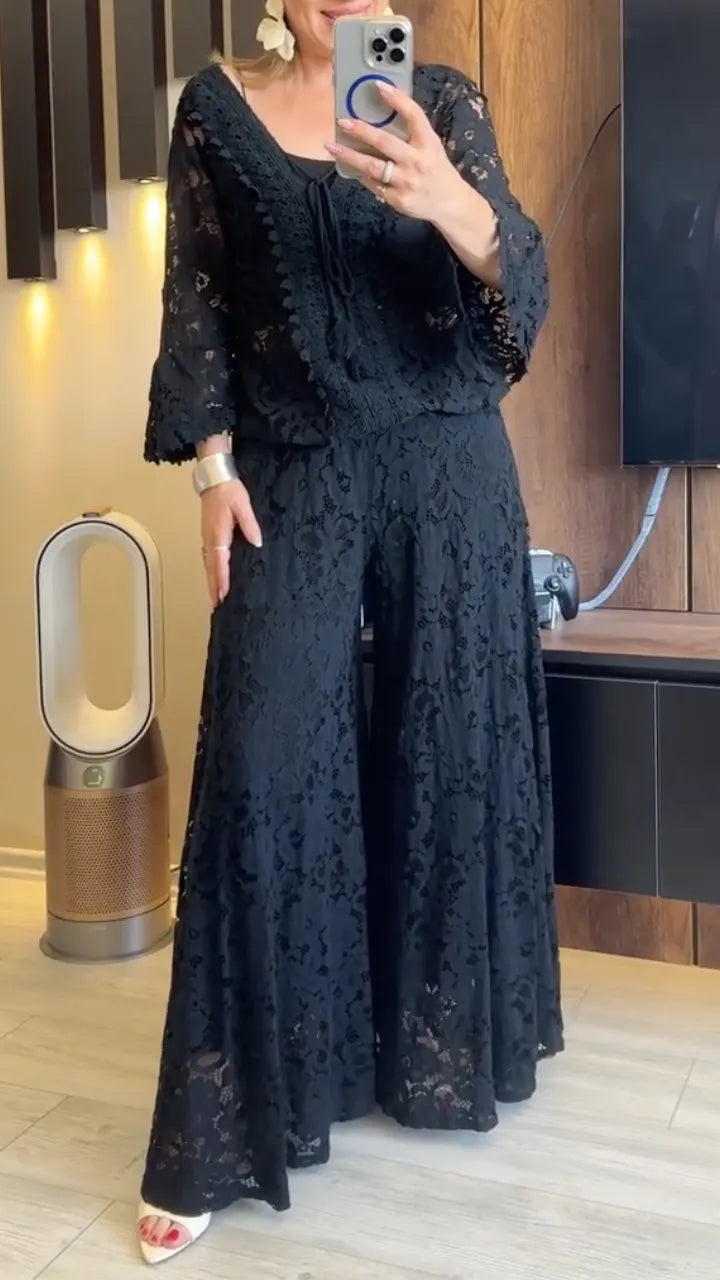 Boho Lace Two‑Piece Pant Set