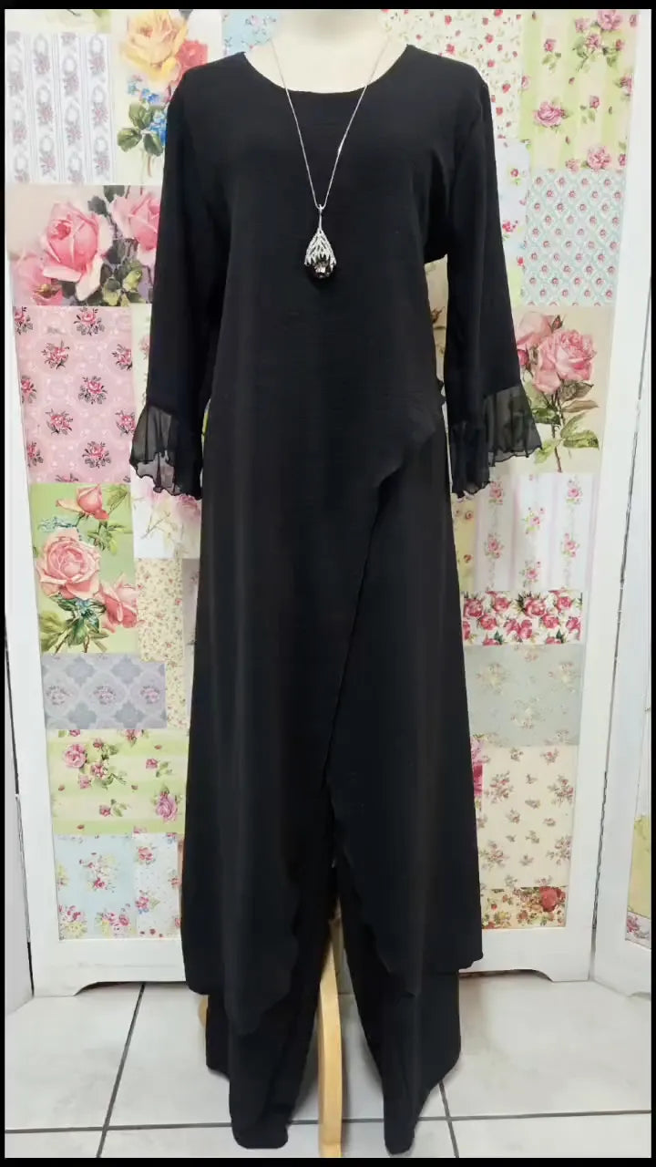 Black Chiffon Overlay Formal Pant Set