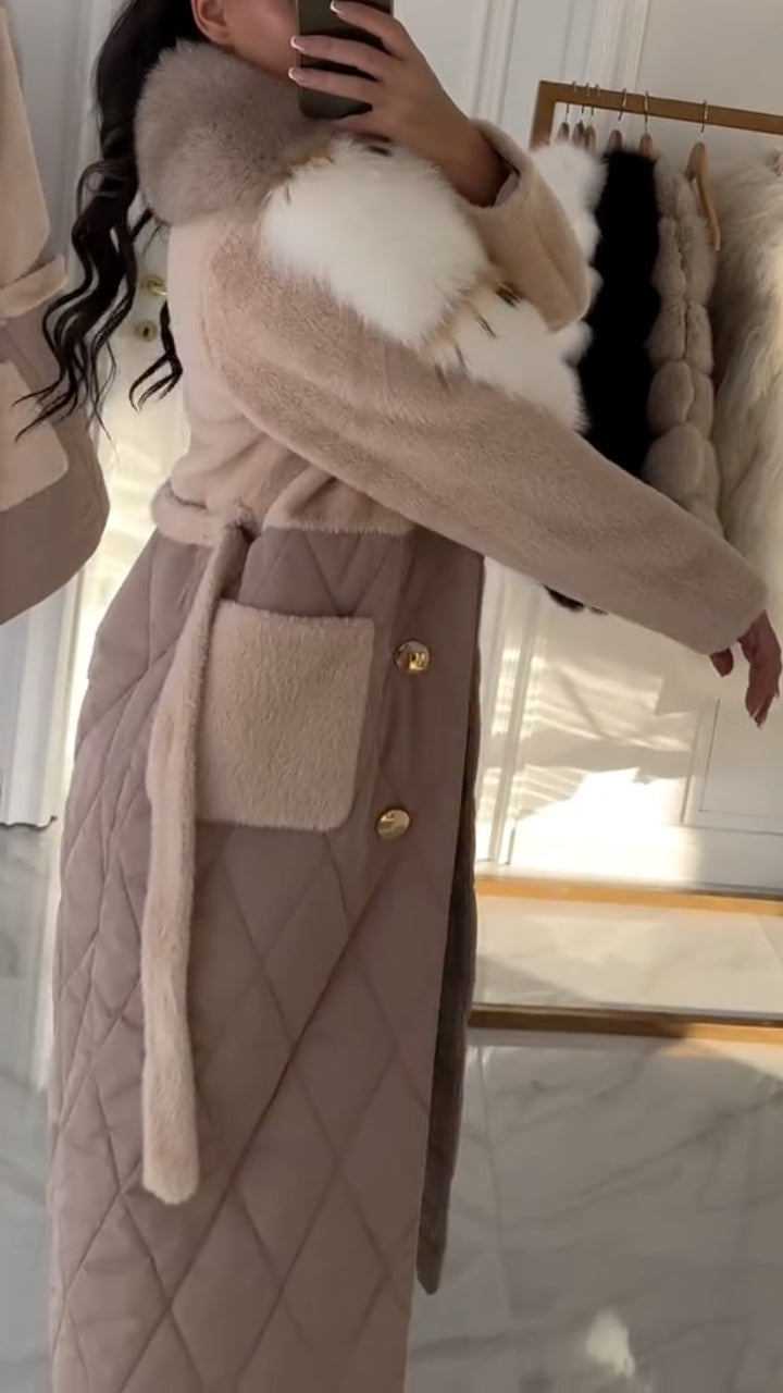 Faux Fur Collar Quilted Long Winter Coat