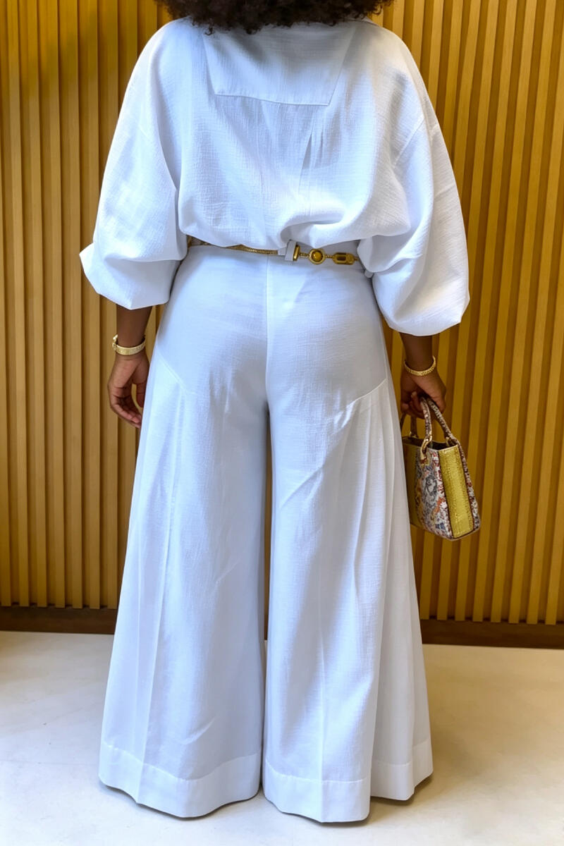 Women's Collar Shirt+ Wide Leg Pants Casual Suit