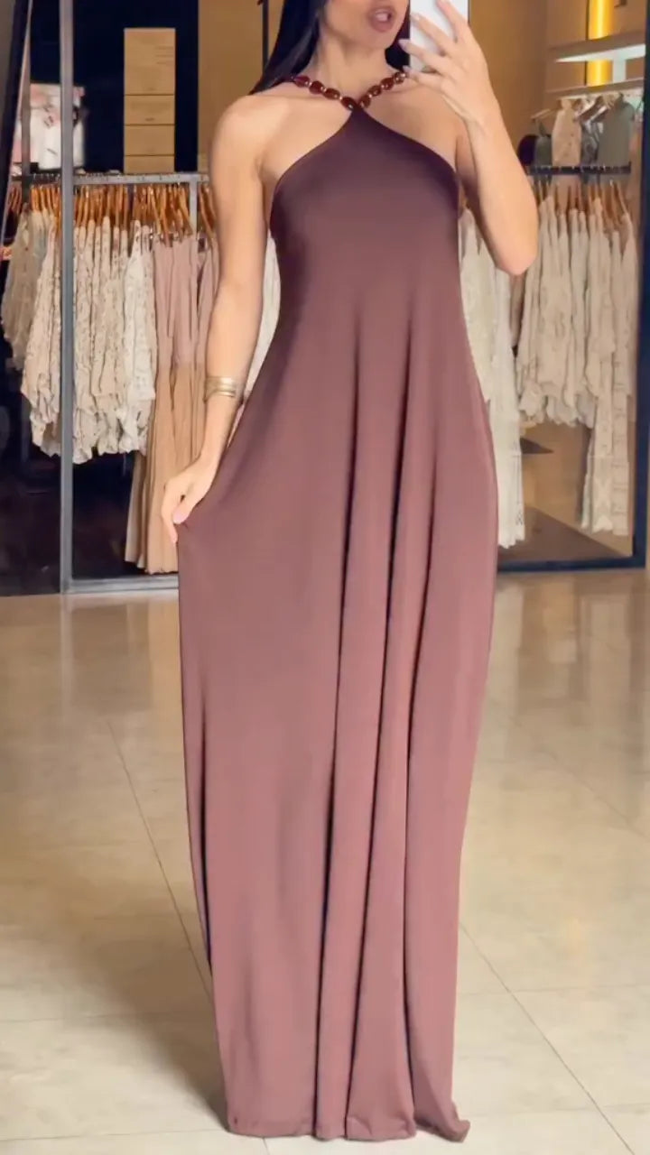 Halter Neck Dusty Mauve Jersey Maxi Dress