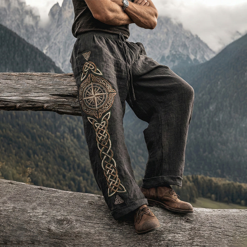 Men's Viking Tribal Jacquard Celtic Knot Inspired Art Linen Pants