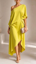 Yellow One‑Shoulder Asymmetrical Midi Dress