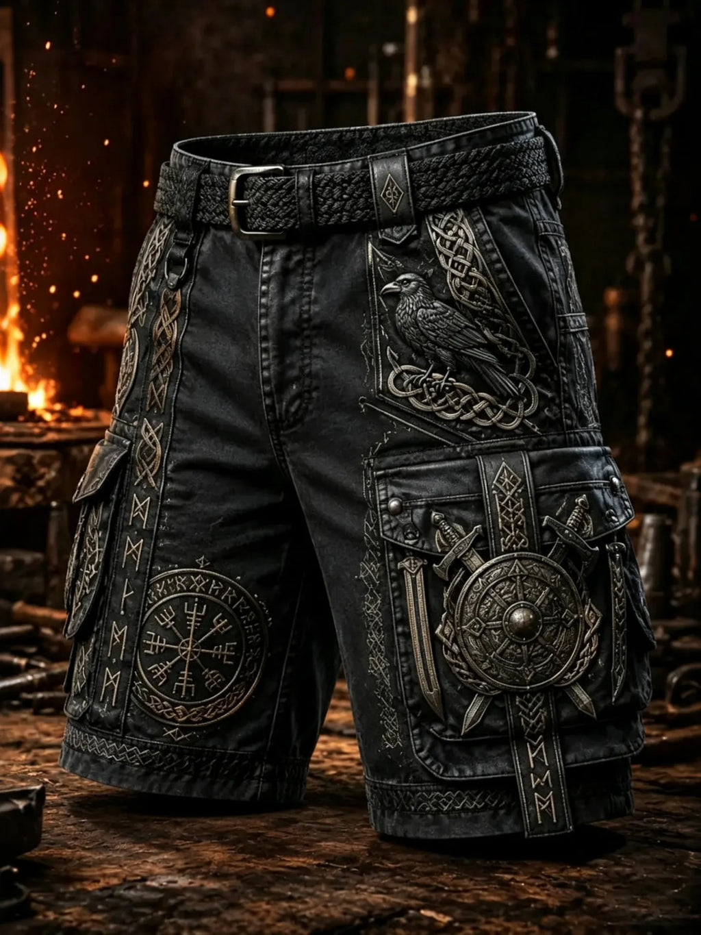 Men's  Retro Norway Nordic Viking Style Casual Multi-pocket Shorts