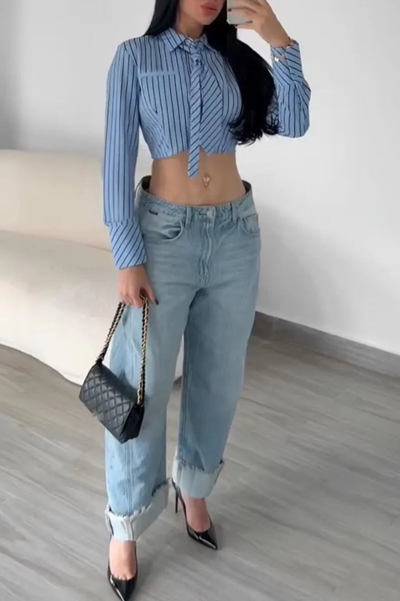 Women's Collar Vertical Casual Short Shirt