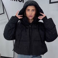 Black Glitter Cropped Hooded Puffer Coat