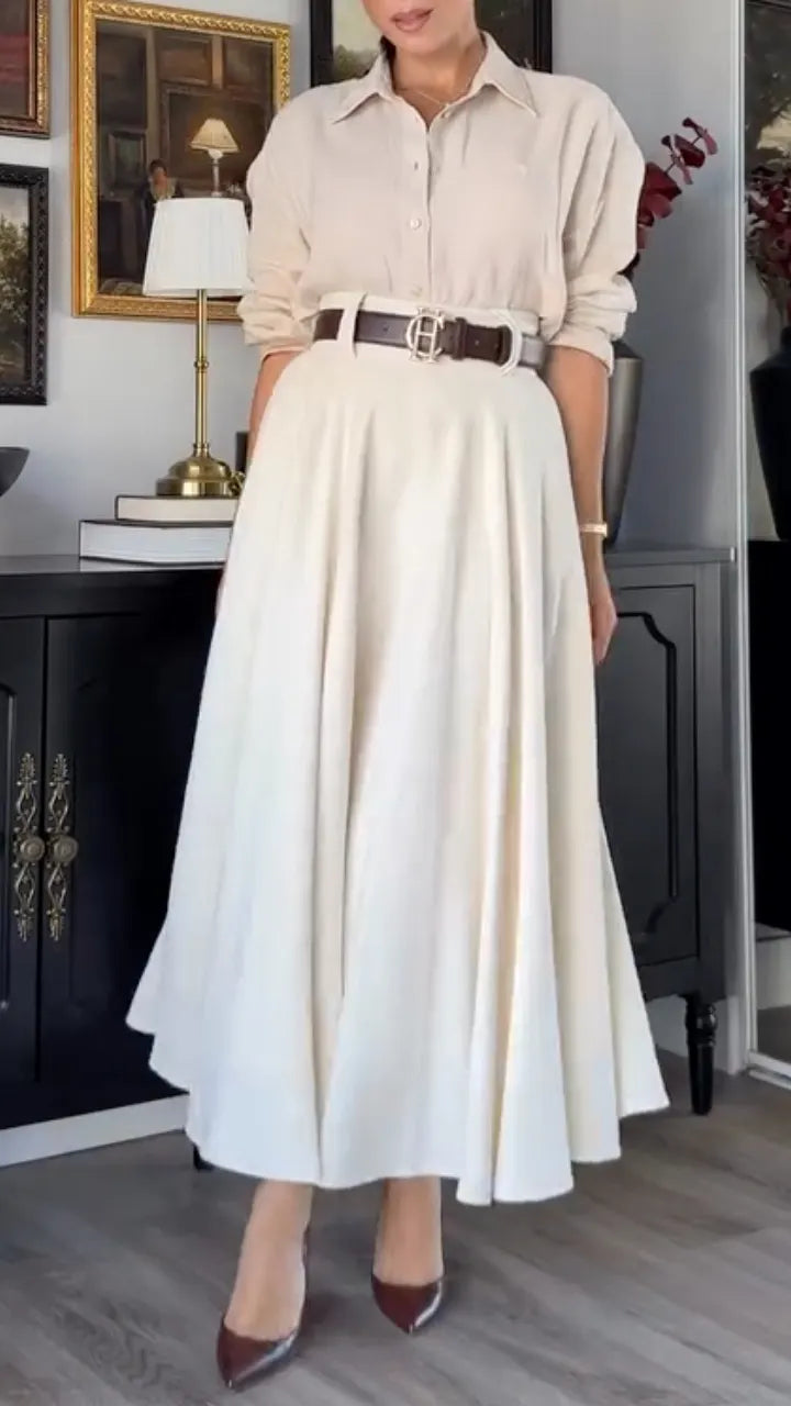 High Waist Pleated A Line Midi Skirt