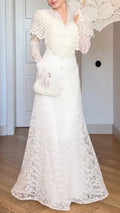 Vintage White Lace Victorian Wedding Gown