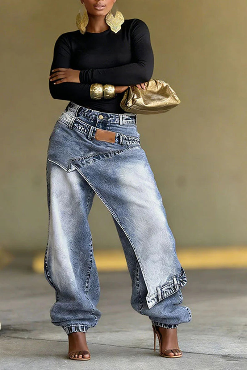Ladies' Street Fashion Asymmetrical Overlapping Jeans